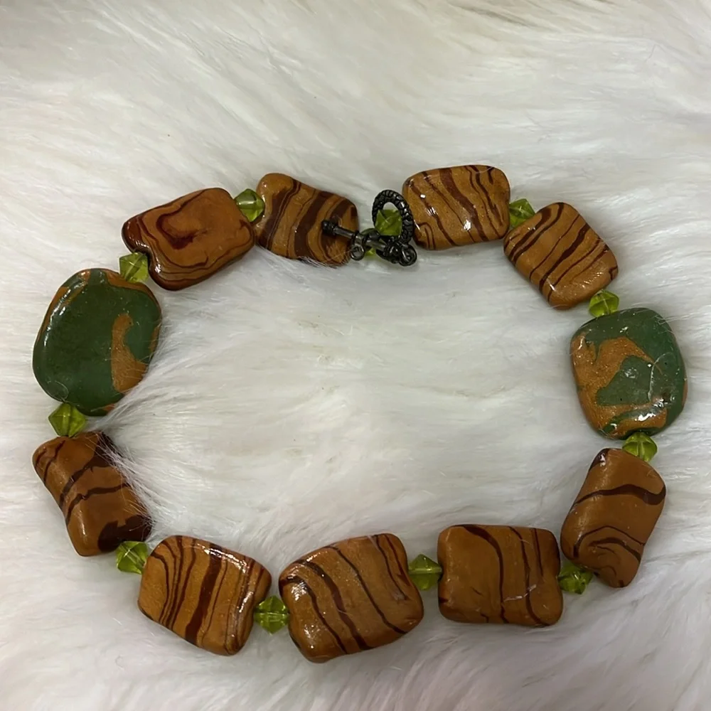 Brown & Green Handmade Boho ONE OF A KIND Handmade Necklace